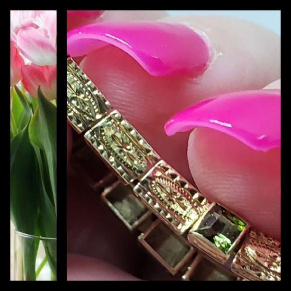 Vintage Jewelry - 14KYG Tourmaline Vintage Link Bracelet